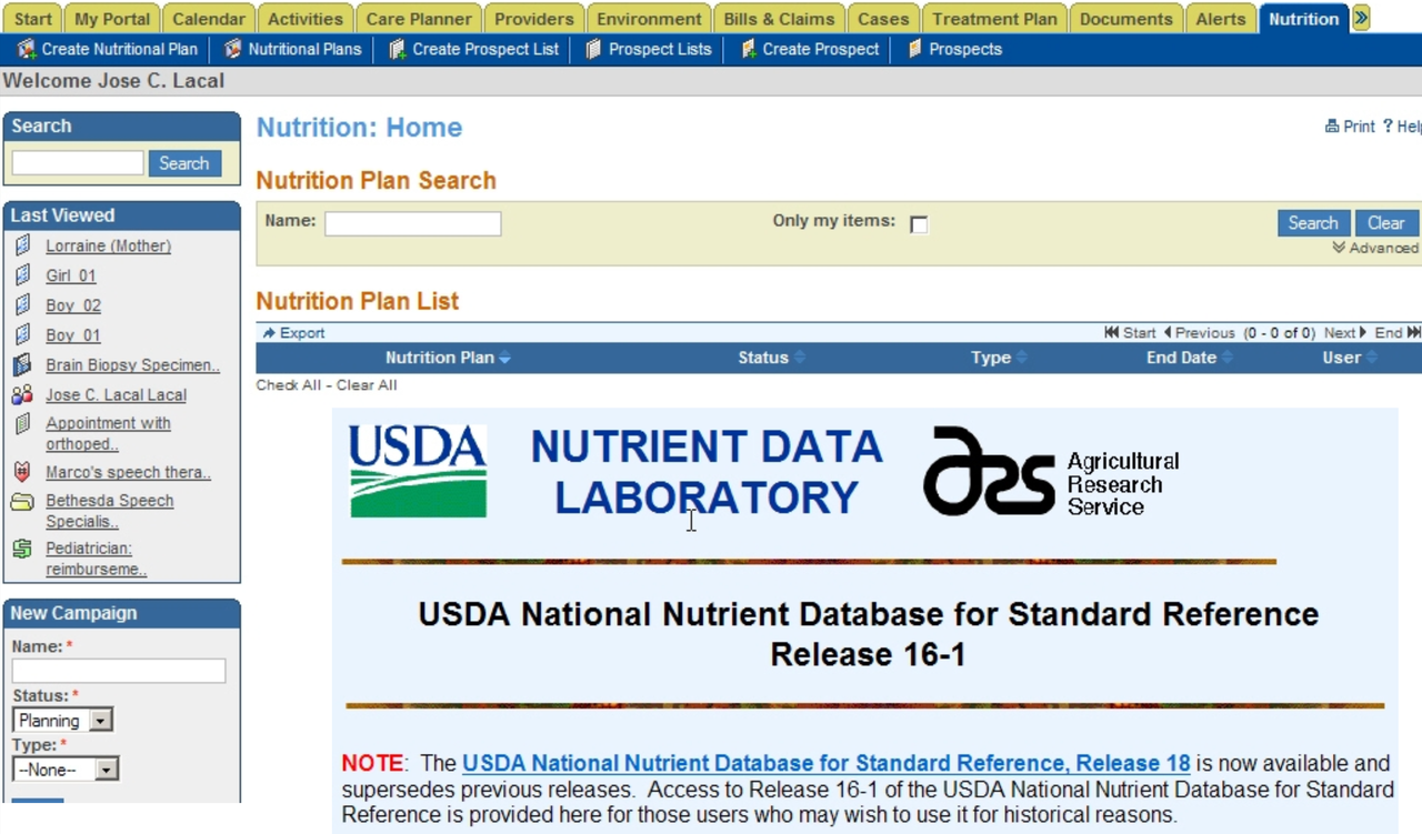 HealthCRM - Nutrition Data